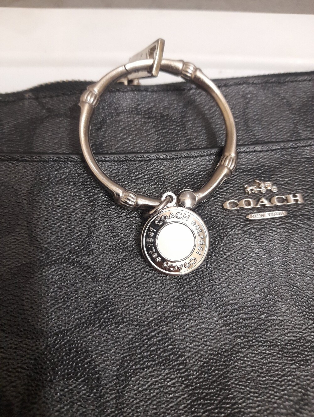 COACH Silver-Tone Round Pendant Bag Charm Keychain